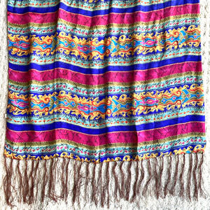 Vintage silk scarf long fringed wrap colorful double sided shawl elegant luxury